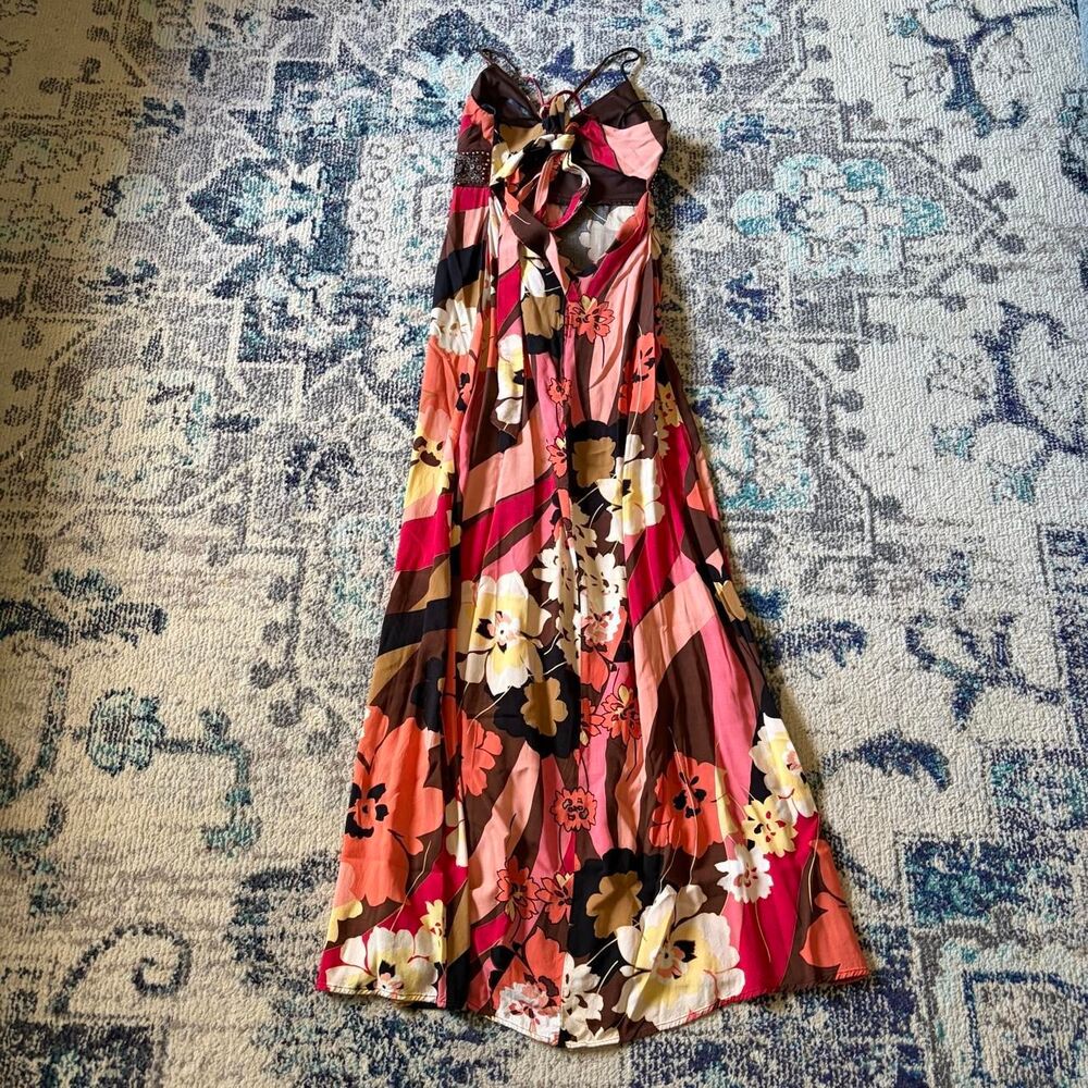 B. Darlin Y2K Floral Maxi Dress Pink Brown Black Stripe Fairycore Medium 1776514 - Picture 5 of 8